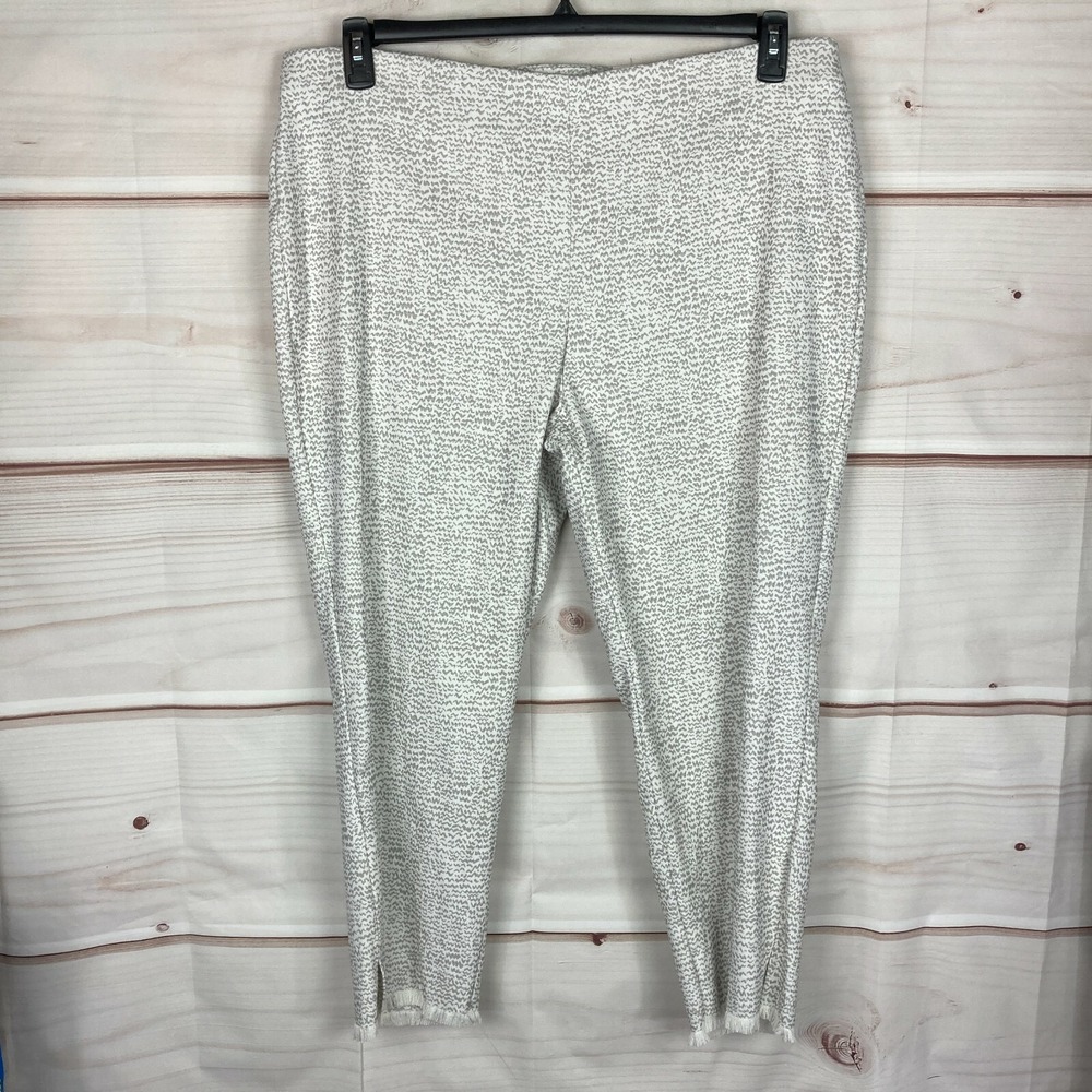Alfani Pants Womens 22W White Printed Fringed-Hem Skinny Ankle Pull On Stretch